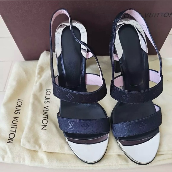 Louis Vuitton Monogram Satin Sandal Heels w/COA - Picture 2 of 11